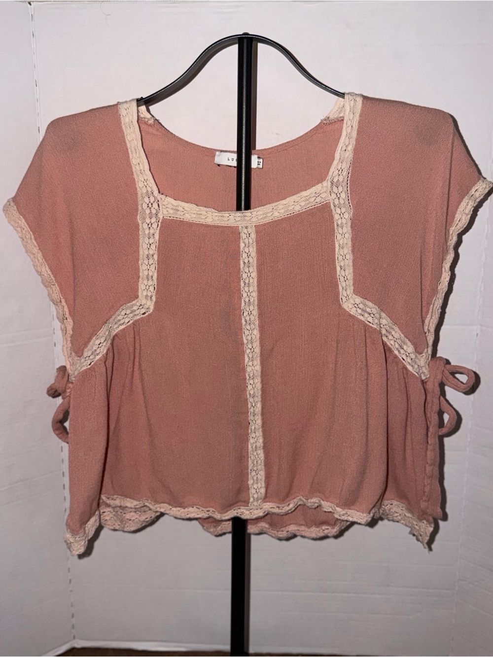 Lush Dusty Rose Crochet-Trim Peasant Blouse